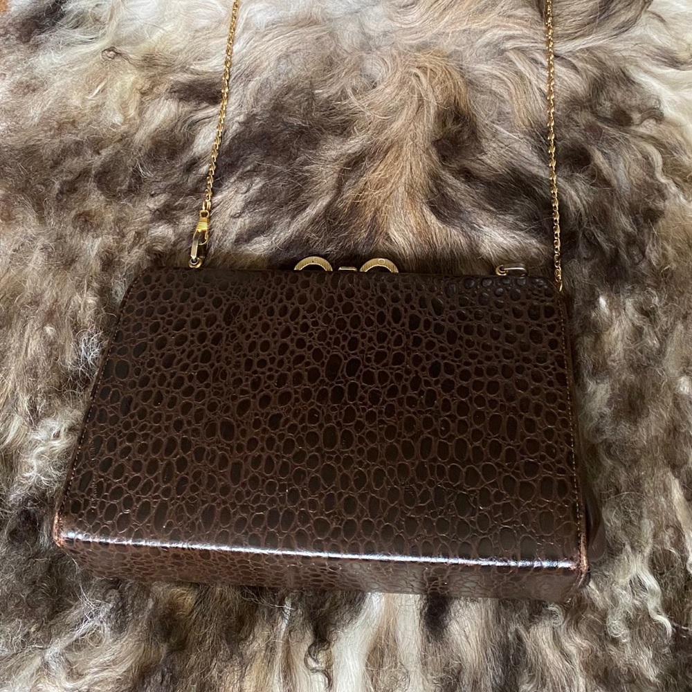 Vintage Faux Alligator Ladylike Brown Box Bag - Picture 4 of 8